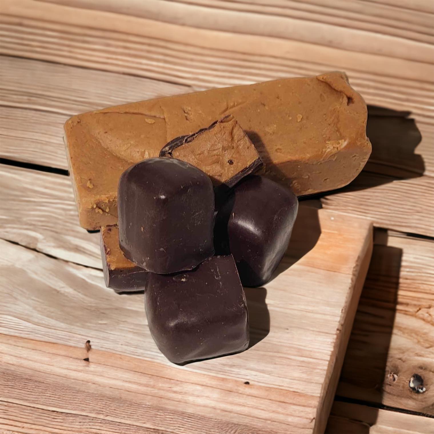 Salted caramel fudge covered in Dark Chocolate