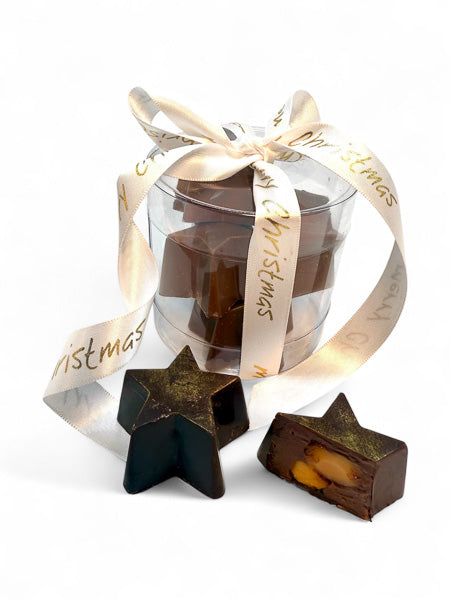 Chocolate Stars -Hazelnut Praline with a Honey Roasted Macadamia.