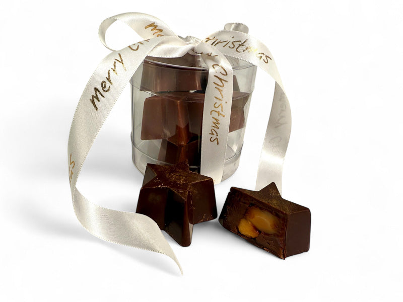 Chocolate Stars -Hazelnut Praline with a Honey Roasted Macadamia.